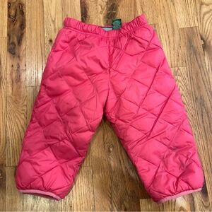 L.L. Bean Girls 2T Pink Fleece Lined Puffer Snow Pants
